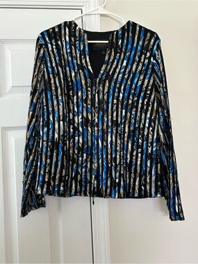 Moshita Couture Women's Blue & Black Striped Zip-Front Blouse by Mystique